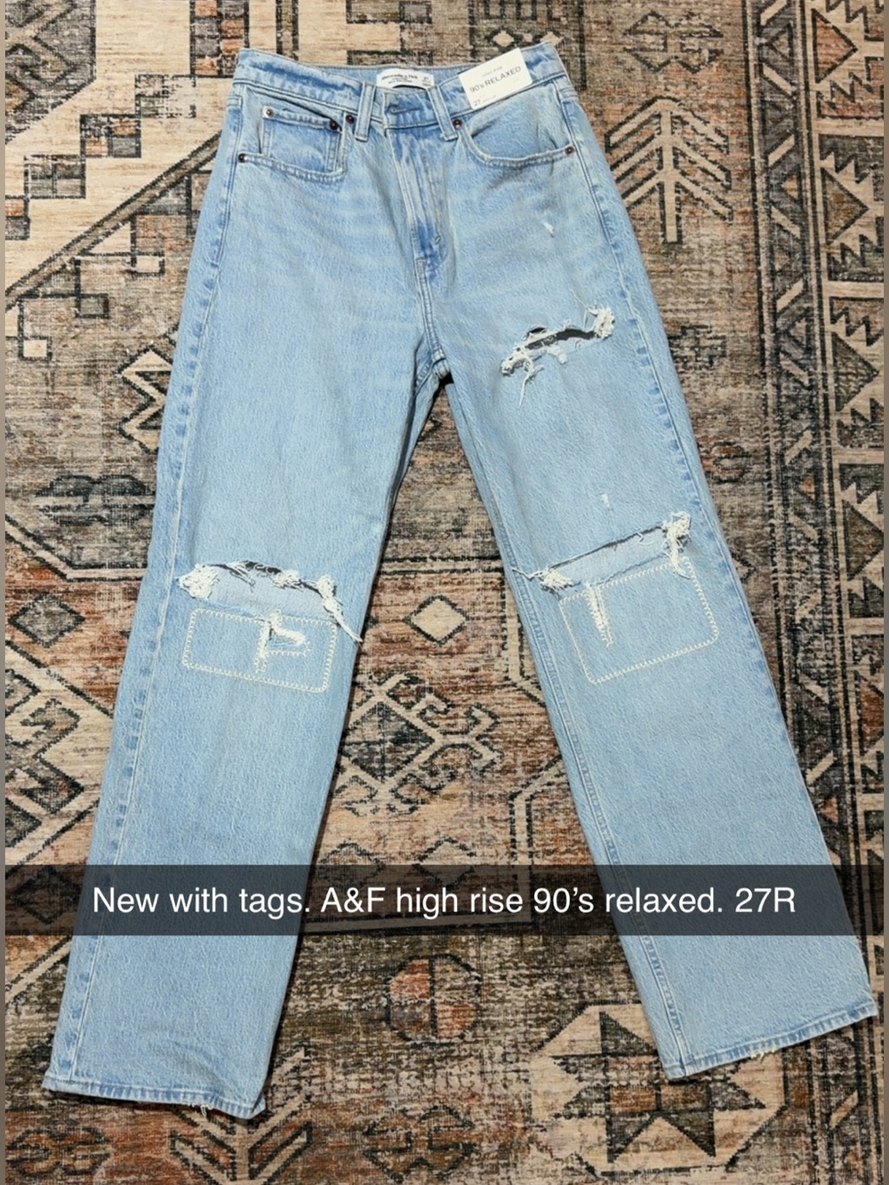 Abercrombie & Fitch Light Blue Relaxed Straight Jeans with Distressed Knees